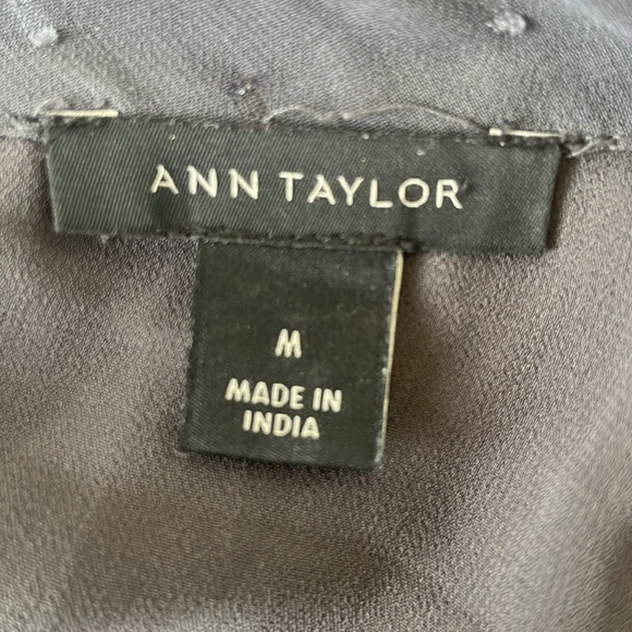 Ann Taylor grey high collared chiffon ruffled blouse with dots and subtle bling - Picture 9 of 13